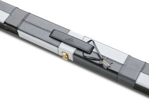 Flickwerk Lederkoffer Schwarz Grau breit groß zu