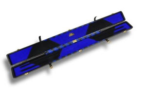 Lederkoffer Schwarz mit kleinen royal-blauen Diamanten für 3/4-geteilte Queues offen ganz